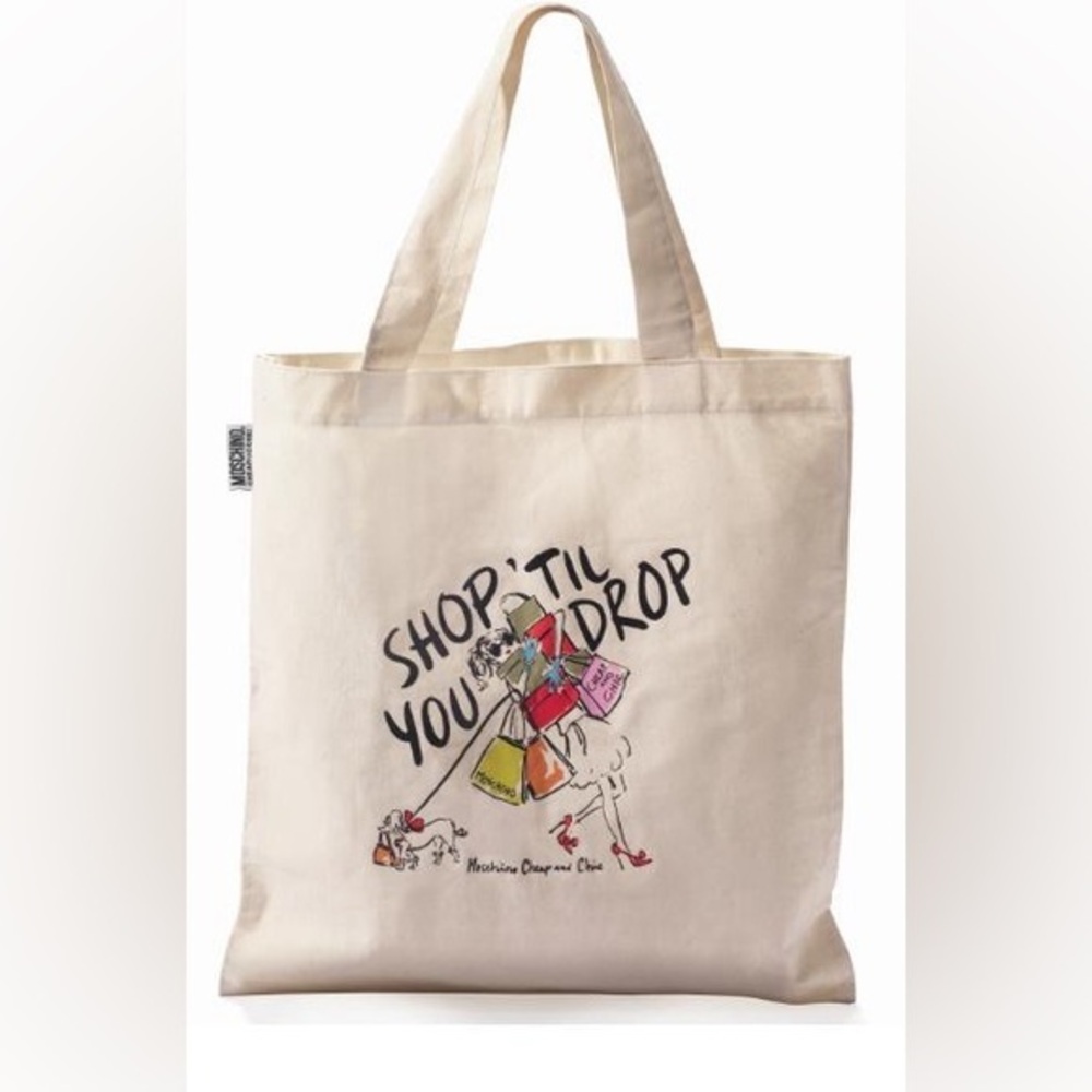 Moschino cheap and chic shop till you drop Cream canvas Tote Bag